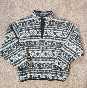 L.L. Bean Black and Cream Fair Isle Fleece Pullover